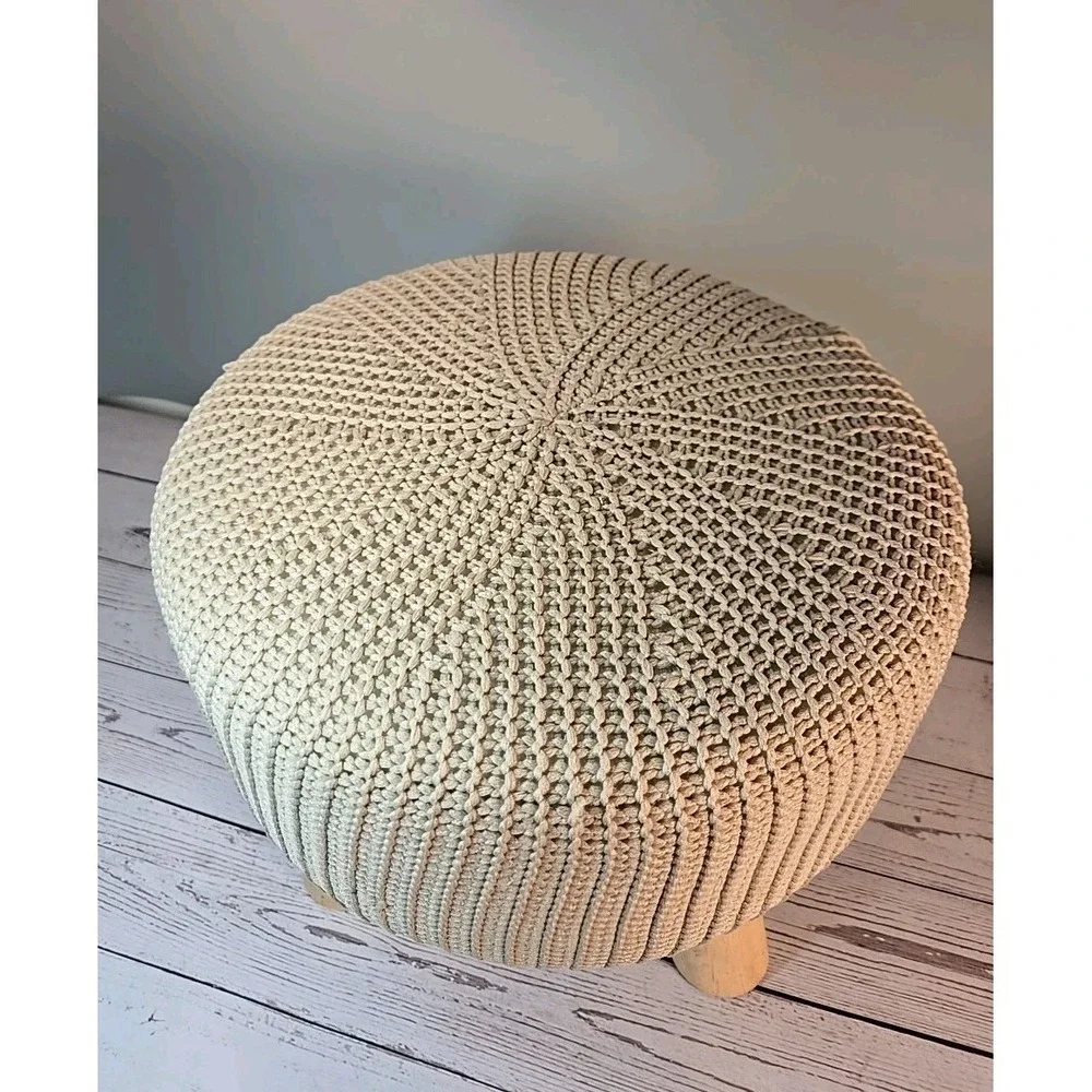 Foot Stool Round Natural Tan Boho Scandinavian Pouf Floor Ottoman 11